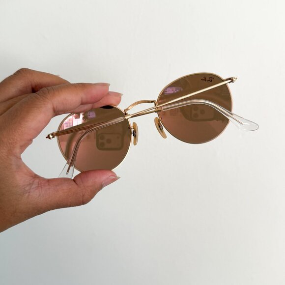 Ray-Ban Round Metal Sunglasses Brown Pink Lens with Case - Picture 8 of 8